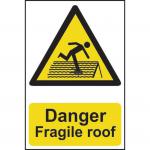 The photograph captures a Spectrum Industrial danger sign featuring bold text, warning of danger and a fragile roof. Made of 1.2mm recyclable PP and measuring 200 x 300mm, this sign is essential for safety in any industrial setting.
