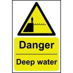 Danger Deep Water sign (200 x 300mm). Manufactured from strong rigid PVC and is non-adhesive; 0.8mm thick.