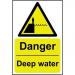 Danger Deep Water sign (200 x 300mm). Manufactured from strong rigid PVC and is non-adhesive; 0.8mm thick. 11058