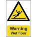 This photo features a bright yellow wet floor warning sign from Spectrum Industrial. Made from 1.2mm recyclable PP, this sign measures 200 x 300mm and displays the words Warning Wet Floor in bold, black lettering. Perfect for alerting visitors and employees of potential hazards in the workplace.