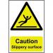 Self adhesive semi-rigid PVC Caution Slippery Surface Sign (200 x 300mm). Easy to fix; peel off the backing and apply to a clean and dry surface. 1108