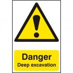 Self adhesive semi-rigid PVC Danger Deep Excavation Sign (200 x 300mm). Easy to fix; peel off the backing and apply to a clean and dry surface.