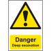 Self adhesive semi-rigid PVC Danger Deep Excavation Sign (200 x 300mm). Easy to fix; peel off the backing and apply to a clean and dry surface. 1110