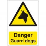 Self adhesive semi-rigid PVC Danger Guard Dogs Sign (200 x 300mm). Easy to fix; peel off the backing and apply.