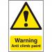 This photograph shows a collection of Spectrum Industrial warning signs. Each sign features anti-climb paint, measures 200 x 300mm, and is made of 1.2mm recyclable PP. The signs are designed to alert and deter potential intruders or hazards in industrial settings.