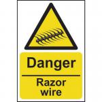 Danger Razor Wire&rsquo; Sign; Rigid 1mm PVC Board (200mm x 300mm)