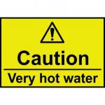 Self-adhesive vinyl Caution Very Hot Water sign (75 x 50mm). Easy to use; simply peel off the backing and apply to a clean dry surface.