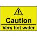 Caution Very Hot Water sign (75 x 75mm). Manufactured from strong rigid PVC and is non-adhesive; 0.8mm thick. 11162