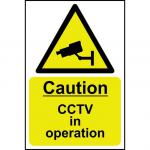 Caution CCTV In Operation sign (200 x 300mm). Manufactured from strong rigid PVC and is non-adhesive; 0.8mm thick. 11216