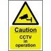 In the photo, you can see a caution sign with the words CCTV in operation clearly displayed. The sign is made of 1.2mm recyclable PP material and measures 400 x 600mm. It is designed for use in industrial settings, particularly those with CCTV surveillance. The colors are bold and eye-catching, making it easy to spot and read.