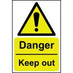 Danger Keep Out sign (200 x 300mm). Manufactured from strong rigid PVC and is non-adhesive; 0.8mm thick.