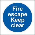 Self-Adhesive Vinyl Fire Escape Keep Clear sign (100 x 100mm). Easy to use and fix.
