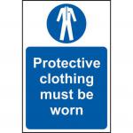 This photograph features Spectrum Industrial PPE signs showcasing protective clothing that must be worn. The signs are made from 1.2mm thick recyclable polypropylene and measure 200 x 300mm. The bright and clear design makes them easily noticeable in any workplace.