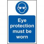 The image shows a Spectrum Industrial PPE sign for eye protection, measuring 400 x 600mm. Made from 1.2mm recyclable PP material, this sign must be worn to ensure safety.