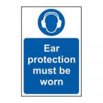 This detailed photograph captures an industrial PPE sign from Spectrum, reminding workers to wear ear protection. Made with self-adhesive vinyl, the sign measures 200mm by 300mm. Its bold graphics and clear text make it a must-have for any workplace.