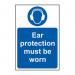 This detailed photograph captures an industrial PPE sign from Spectrum, reminding workers to wear ear protection. Made with self-adhesive vinyl, the sign measures 200mm by 300mm. Its bold graphics and clear text make it a must-have for any workplace.