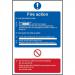 The image shows a bright and bold Spectrum Industrial Fire Safety Sign, specifically the Fire Action Procedure Sign. Made of self-adhesive vinyl, it measures 200mm x 300mm and features clear and concise instructions in case of a fire emergency. The design is simple yet eye-catching, making it easily visible in any workplace or setting.