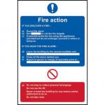 Fire Action Procedure sign (200 x 300mm). Manufactured from strong rigid PVC and is non-adhesive; 0.8mm thick.
