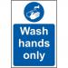 The photo shows a variety of Spectrum Industrial Covid-19 & Social Distancing signs. The signs are made of 1.2mm recyclable PP and measure 200 x 300mm. One sign reads Wash hands only with a graphic of hands under a faucet. The other signs feature social distancing reminders.