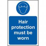 Hair Protection Must Be Worn&rsquo; Sign; Self-Adhesive Vinyl (200mm x 300mm)