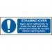 In this picture, we see a Spectrum Industrial Food Prep sign featuring a steaming oven with its door open. The sign reads Sufficiently To Break The Seal and is made of self-adhesive vinyl measuring 300mm x 100mm.