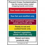 The Spectrum Industrial Food Prep Signs are designed to prevent cross contamination in a food preparation area. Made of self-adhesive vinyl, the sign measures 200mm x 300mm and features the correct color for clear visibility. It serves as a reminder for employees to maintain a sanitary environment and ensure safe food handling practices. The sign is easy to apply and blends seamlessly with the surroundings.