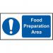 The Spectrum Industrial Food Prep Signs Food Preparation Area Sign is a rectangular self-adhesive vinyl sign measuring 200mm x 100mm. The background is white with bold black text that reads Food Preparation Area in the center. The edges are surrounded by a blue border. This sign is perfect for clearly marking designated food preparation areas in any industrial setting.