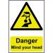 Self adhesive semi-rigid PVC Danger Mind Your Head Sign (200 x 300mm). Easy to fix; peel off the backing and apply. 1150