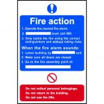 Self-adhesive vinyl Fire Action Procedure sign (200 x 300mm). Easy to use; simply peel off the backing and apply to a clean dry surface.