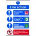 This photo features a bright red and white Spectrum Industrial Fire Safety Signs Fire Action Procedure Sign. The sign is made of self-adhesive vinyl and measures 200mm by 300mm. It displays clear and concise instructions for fire safety procedures.