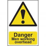 Self adhesive semi-rigid PVC Men Working Overhead sign (200 x 300mm). Easy to fix; peel off the backing and apply to a clean and dry surface.