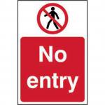 The photograph shows a Spectrum Industrial Prohibited Signs No Entry Sign, made of self-adhesive vinyl measuring 200mm x 300mm. The sign features bold white lettering on a red background, clearly indicating the area is off-limits. Its professional design and durable material make it suitable for various applications.