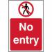 The photograph shows a Spectrum Industrial Prohibited Signs No Entry Sign, made of self-adhesive vinyl measuring 200mm x 300mm. The sign features bold white lettering on a red background, clearly indicating the area is off-limits. Its professional design and durable material make it suitable for various applications.