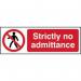 The image shows three Spectrum Industrial Prohibited Signs, with bold text reading Strictly no admittance. The signs are made of 1.2mm recyclable PP material, measuring 300 x 100mm each. The background is a clean white, and the text and symbols are black and red, for high contrast and visibility.