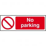 No Parking sign (600 x 200mm). Manufactured from strong rigid PVC and is non-adhesive; 0.8mm thick.