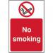 The photograph captures a set of vibrant Spectrum Industrial No Smoking Signs made from 1.2mm recyclable PP. Each sign measures 100 x 150mm and features bold lettering and graphics.