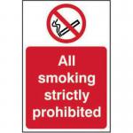 All Smoking Strictly Prohibited&rsquo; Sign; Self-Adhesive Vinyl (200mm x 300mm)