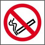 The photograph of the Spectrum Industrial No Smoking Signs shows a bold red and white No Smoking symbol sign on a square self-adhesive vinyl. It measures 100mm x 100mm and is perfect for reinforcing a smoke-free environment. The sign is clear and easy to read, making it ideal for any workplace or public space.