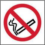 No Smoking Symbol sign (100 x 100mm). Manufactured from strong rigid PVC and is non-adhesive; 0.8mm thick.