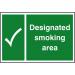 Designated Smoking Area sign (300 x 200mm). Manufactured from strong rigid PVC and is non-adhesive; 0.8mm thick. 11918