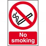 The picture shows two rectangular no smoking signs made of 1.2mm recyclable PP material. The signs have the words no smoking written in bold letters with the image of a cigarette crossed out. They measure 148 x 210mm and have a clean and professional look.