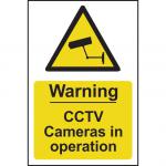Warning CCTV In Operation sign (148 x 210mm). Manufactured from strong rigid PVC and is non-adhesive; 0.8mm thick.