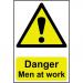 Self adhesive semi-rigid PVC Danger Men At Work Sign (200 x 300mm). Easy to fix; peel off the backing and apply to a clean and dry surface. 1200