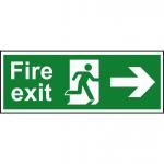 Fire Exit sign with running man and arrow left (400 x 150mm). Manufactured from strong rigid PVC and is non-adhesive; 0.8mm thick.