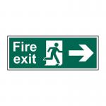 The Spectrum Industrial Fire Safety Signs Fire exit (Man arrow right) are made of durable 1.2mm recyclable PP material and are sized at 400 x 150mm. The pack includes 7 signs, each clearly marking the designated fire exit with a directional arrow and the words Fire exit written in bold letters. The signs are brightly colored with white background and are easy to spot even from a distance. Perfect for industrial buildings and workplaces, these signs provide crucial information for quick and safe evacuation during an emergency.