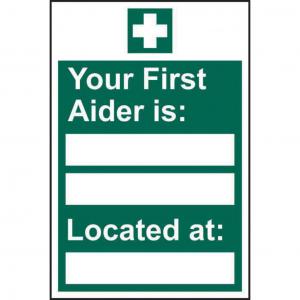 Your First Aider Is Located At Sign, Self-Adhesive Vinyl 200mm x 300mm