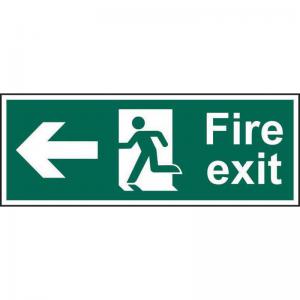 Fire Exit Man Arrow Left Sign, Self-Adhesive Vinyl 600mm x 200mm 12094