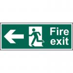 Fire Exit Man Arrow Left sign (600 x 200mm). Manufactured from strong rigid PVC and is non-adhesive; 0.8mm thick.
