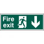 Self-Adhesive Vinyl Fire Exit sign with running man and arrow down (400 x 150mm). Easy to use and fix.