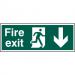 Self-Adhesive Vinyl Fire Exit sign with running man and arrow down (400 x 150mm). Easy to use and fix. 12096